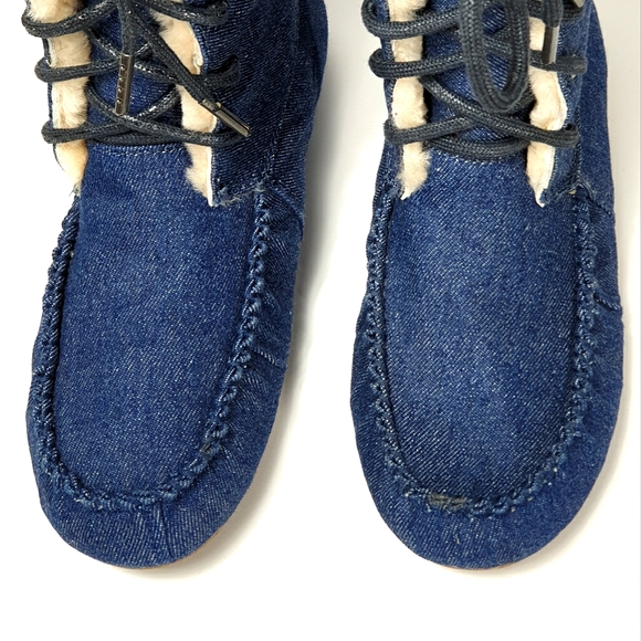 Emu Australia Brooklyn fur and Denim moccasin lace-up booties size 9 - Picture 8 of 15